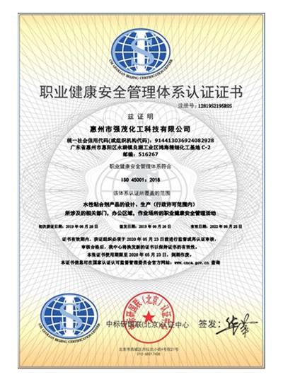 職業健康安全管理體系認證證書(中文)